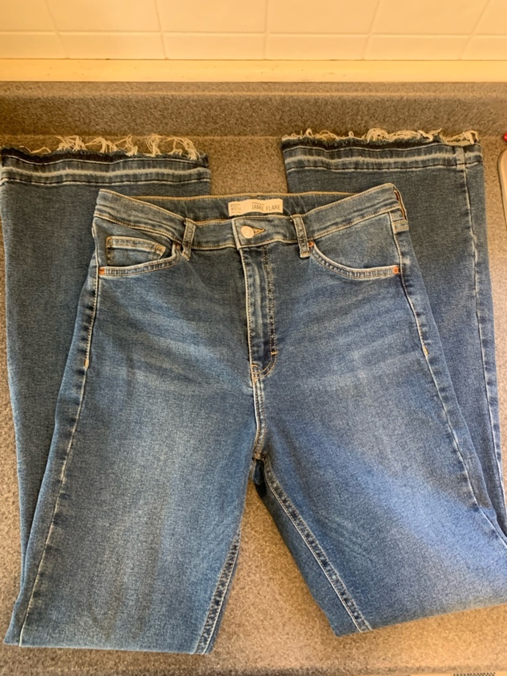 Topshop Moto Jamie Flare Jeans Size 32 Length 30 Retro Denim Chic festival jeans
